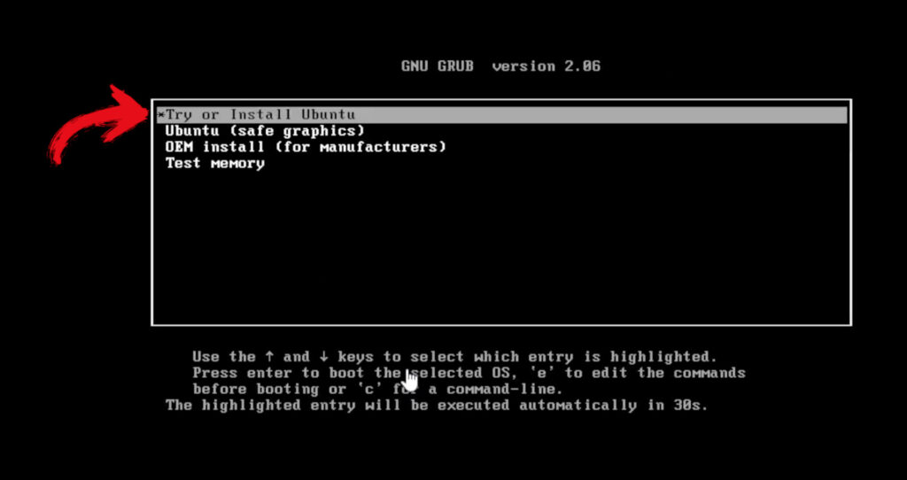 a tela do GRUB Ubuntu 22.04