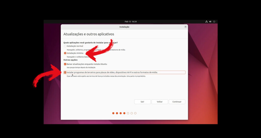 baixar atualizações enquanto instala o Ubuntu e Instalar programas de terceiros 