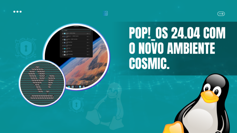 Captura de tela do desktop Pop!_OS 24.04 com o novo ambiente COSMIC.