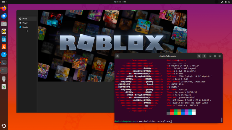 Tela de instalação do Roblox no Ubuntu