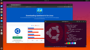 Benchmark Geekbench rodando no Ubuntu para avaliação de desempenho do sistema