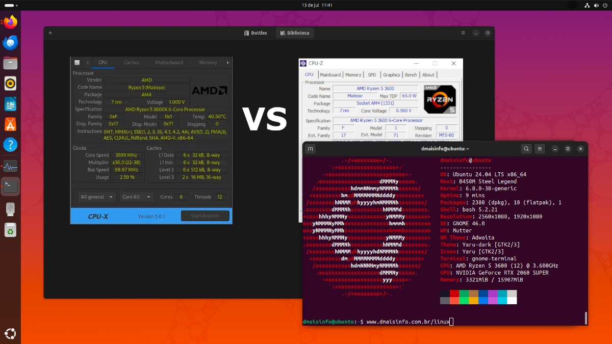 Alternativas ao CPU-Z para Linux – Ferramenta CPU-X mostrando informações detalhadas do sistema.