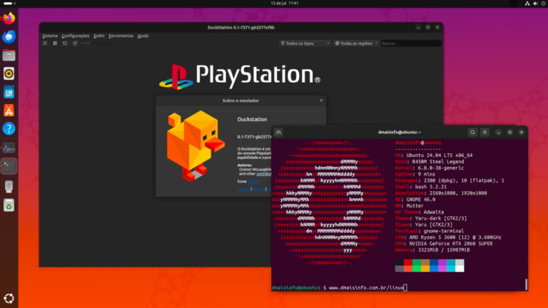 Emulador PS1 rodando no Linux com interface gráfica e jogos clássicos