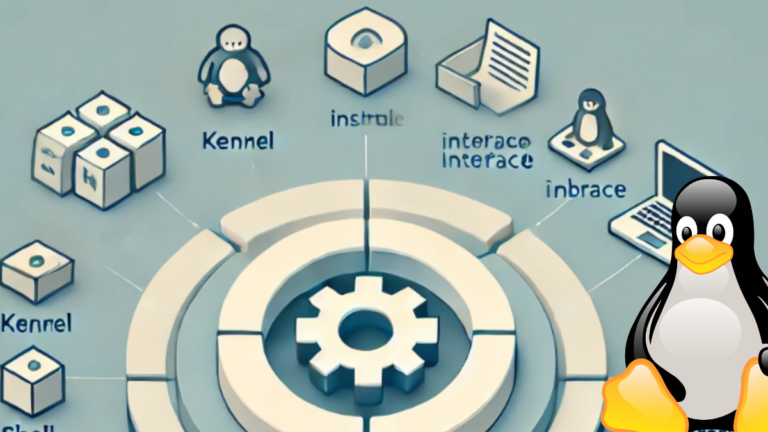 Diagrama de uma distribuição Linux com Gerenciador de Pacotes, Bibliotecas e Aplicativos, mostrando a estrutura dos componentes essenciais do sistema.